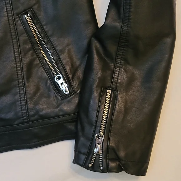 I ❤ Ronson jacket moto black faux leather and sherpa neckline silver zippers - Picture 9 of 12